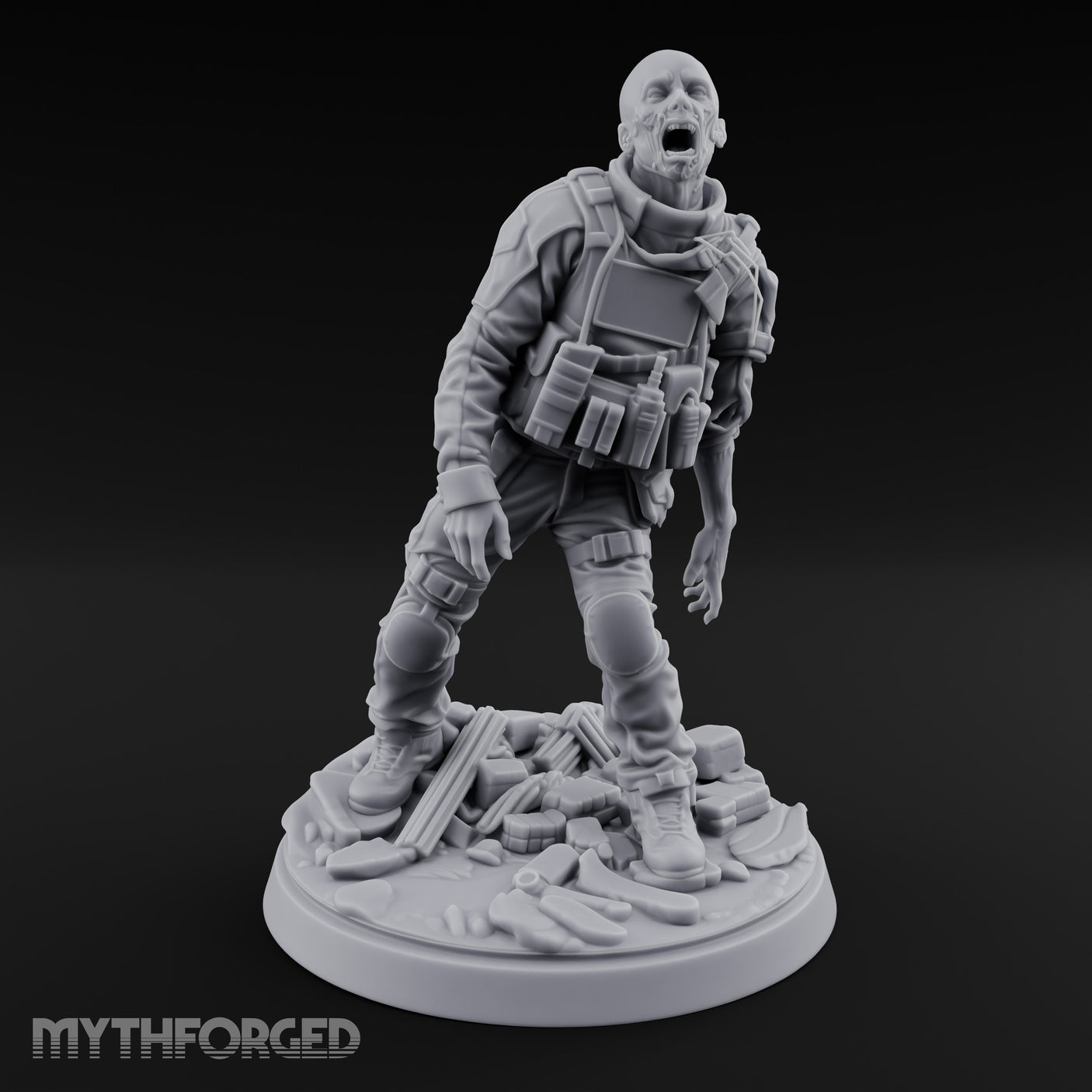 Tactical Vest Snarling Zombie Soldier Miniature for Dungeons and Dragons, Pathfinder or other TTRPGs