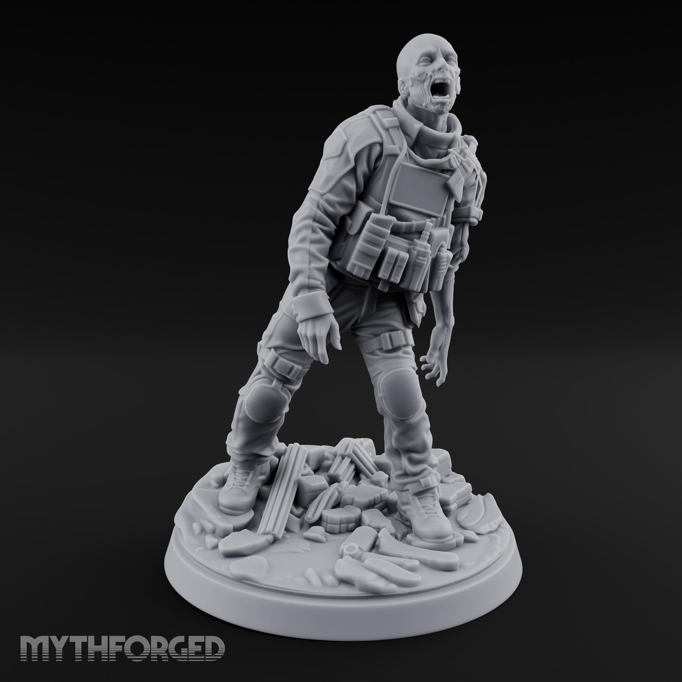 Tactical Vest Snarling Zombie Soldier Miniature for Dungeons and Dragons, Pathfinder or other TTRPGs