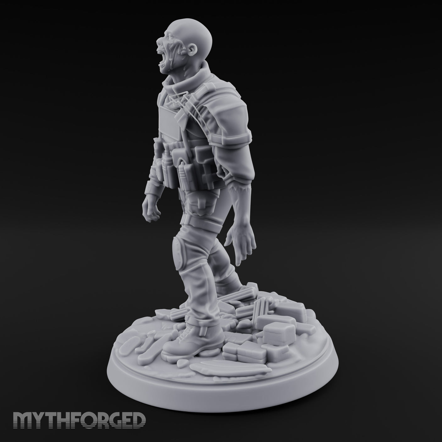 Tactical Vest Snarling Zombie Soldier Miniature for Dungeons and Dragons, Pathfinder or other TTRPGs