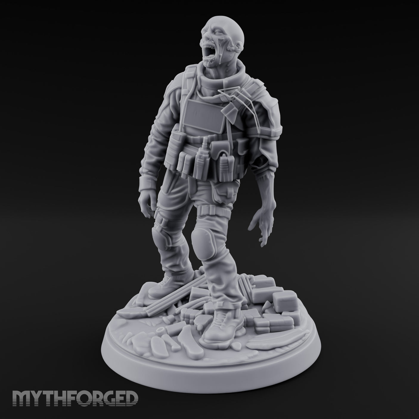 Tactical Vest Snarling Zombie Soldier Miniature for Dungeons and Dragons, Pathfinder or other TTRPGs