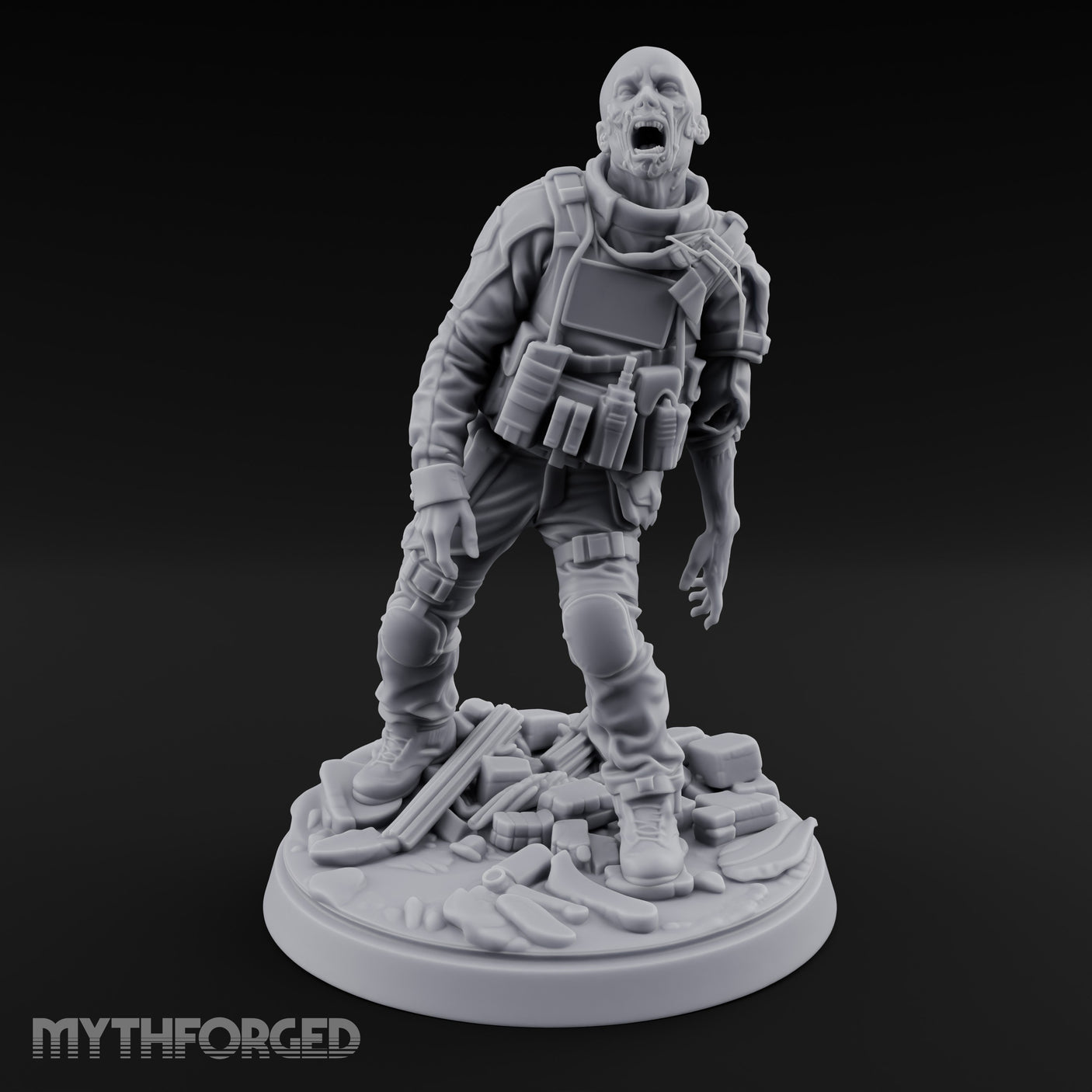 Tactical Vest Snarling Zombie Soldier Miniature for Dungeons and Dragons, Pathfinder or other TTRPGs