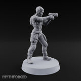 Sights Locked, Mic Live Human Female Officer with Sci-Fi Pistol and Headset