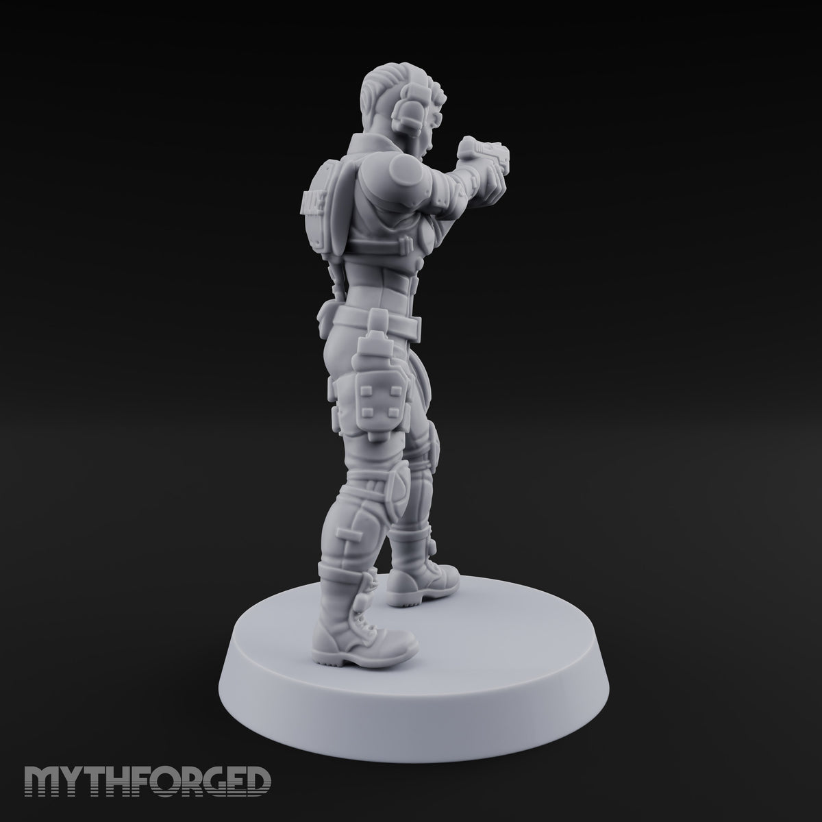 Sights Locked, Mic Live Human Female Officer with Sci-Fi Pistol and Headset