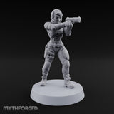 Sights Locked, Mic Live Human Female Officer with Sci-Fi Pistol and Headset