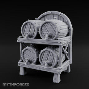 Tap-Fitted Stave-Grained Tavern Barrel Rack Miniature for Dungeons and Dragons, Pathfinder or other TTRPGs