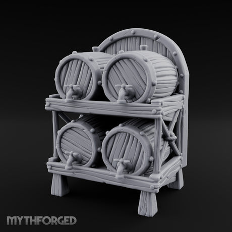 Tap-Fitted Stave-Grained Tavern Barrel Rack Miniature for Dungeons and Dragons, Pathfinder or other TTRPGs