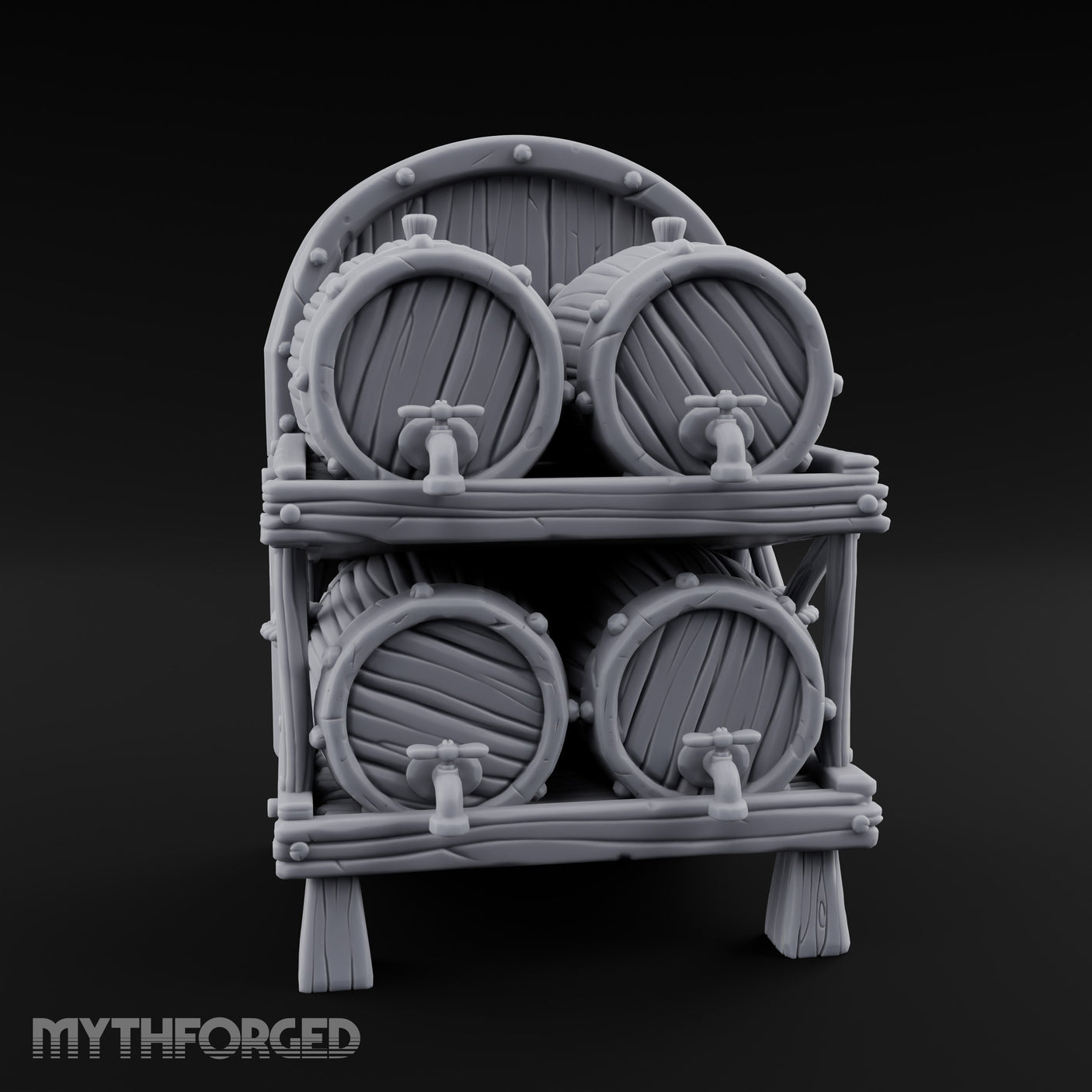Tap-Fitted Stave-Grained Tavern Barrel Rack Miniature for Dungeons and Dragons, Pathfinder or other TTRPGs