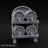 Tap-Fitted Stave-Grained Tavern Barrel Rack Miniature for Dungeons and Dragons, Pathfinder or other TTRPGs
