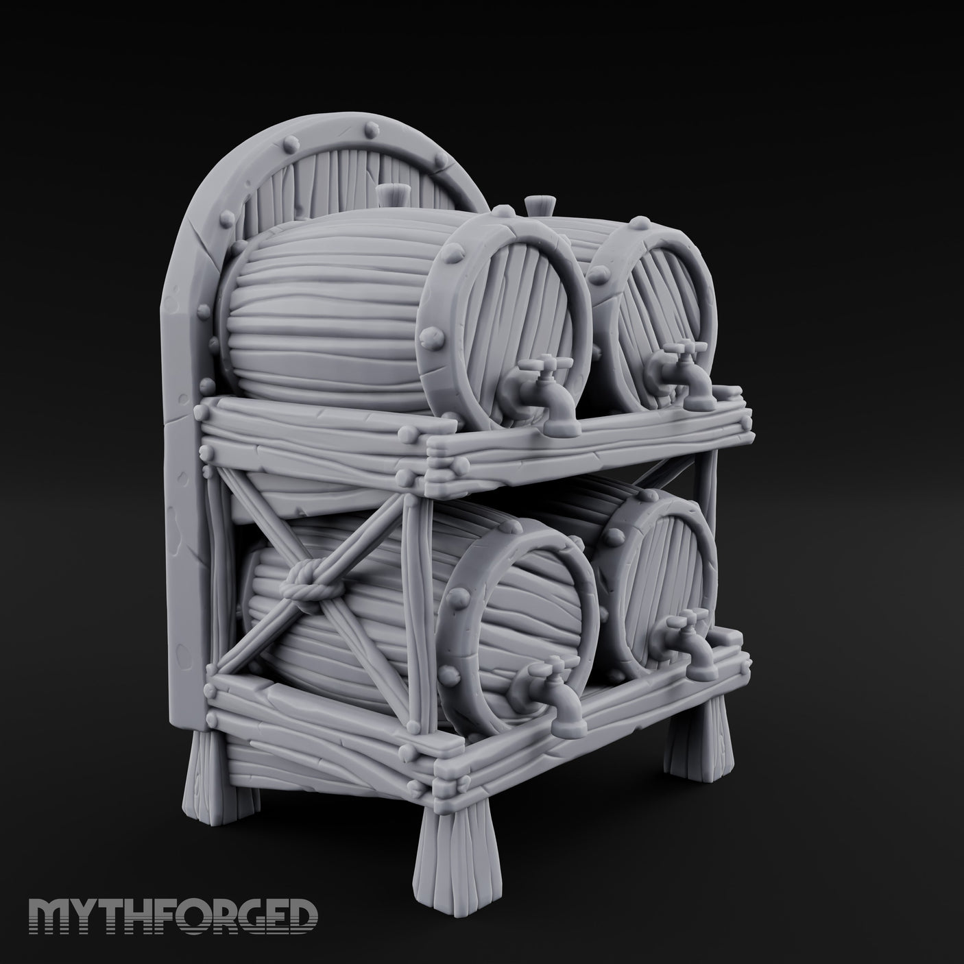 Tap-Fitted Stave-Grained Tavern Barrel Rack Miniature for Dungeons and Dragons, Pathfinder or other TTRPGs