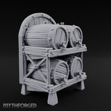 Tap-Fitted Stave-Grained Tavern Barrel Rack Miniature for Dungeons and Dragons, Pathfinder or other TTRPGs