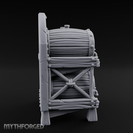 Tap-Fitted Stave-Grained Tavern Barrel Rack Miniature for Dungeons and Dragons, Pathfinder or other TTRPGs