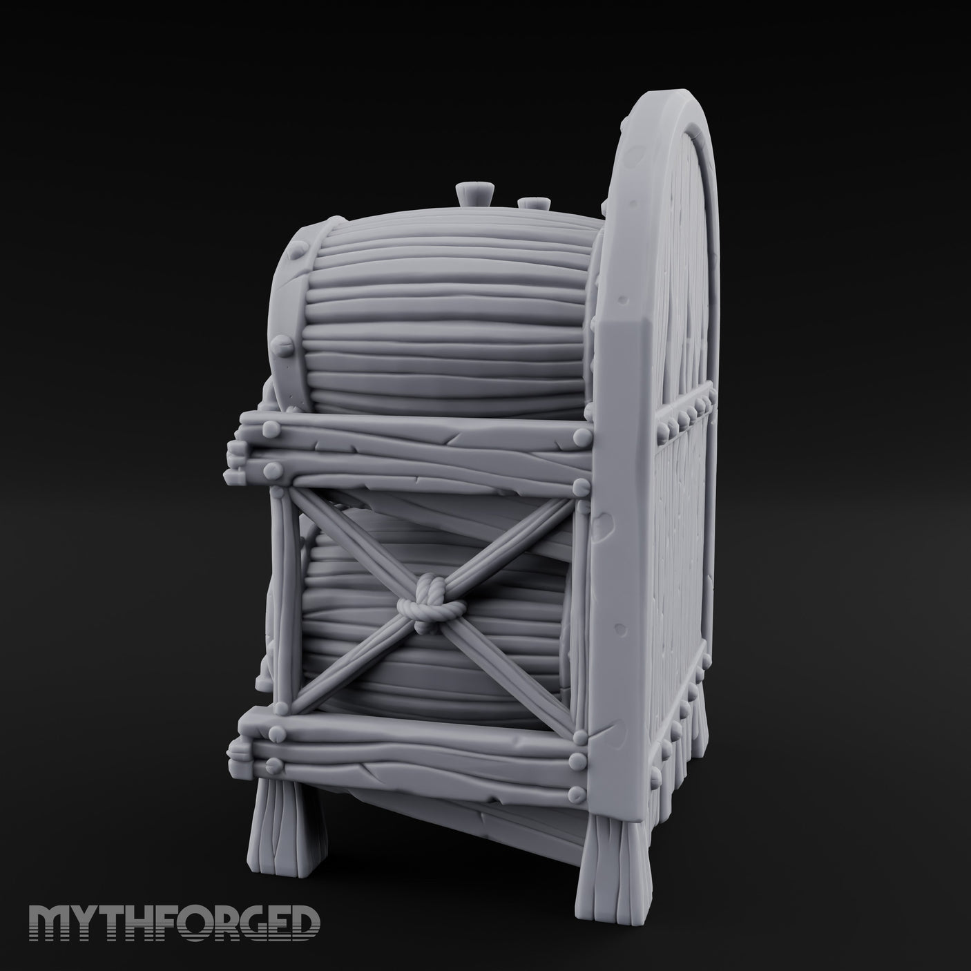 Tap-Fitted Stave-Grained Tavern Barrel Rack Miniature for Dungeons and Dragons, Pathfinder or other TTRPGs