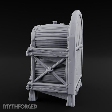 Tap-Fitted Stave-Grained Tavern Barrel Rack Miniature for Dungeons and Dragons, Pathfinder or other TTRPGs