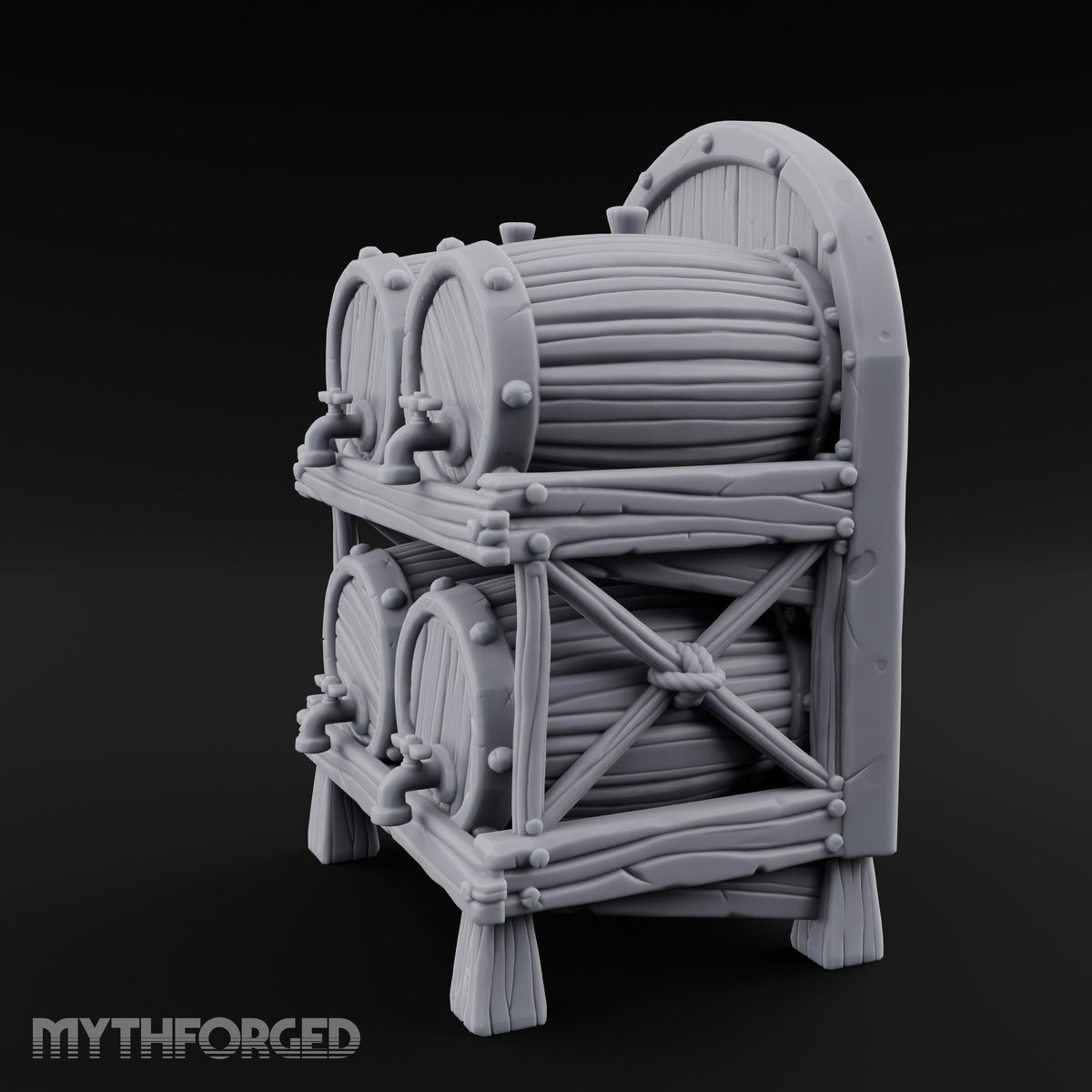 Tap-Fitted Stave-Grained Tavern Barrel Rack Miniature for Dungeons and Dragons, Pathfinder or other TTRPGs