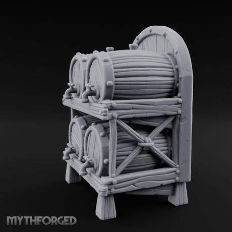 Tap-Fitted Stave-Grained Tavern Barrel Rack Miniature for Dungeons and Dragons, Pathfinder or other TTRPGs