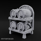 Tap-Fitted Stave-Grained Tavern Barrel Rack Miniature for Dungeons and Dragons, Pathfinder or other TTRPGs