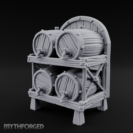 Tap-Fitted Stave-Grained Tavern Barrel Rack Miniature for Dungeons and Dragons, Pathfinder or other TTRPGs