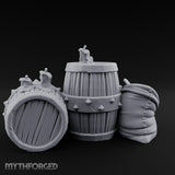 Tap-Plugged Sack-Leaning Barrel and Sack Set Miniature for Dungeons and Dragons, Pathfinder or other TTRPGs