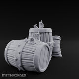 Tap-Plugged Sack-Leaning Barrel and Sack Set Miniature for Dungeons and Dragons, Pathfinder or other TTRPGs