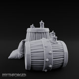 Tap-Plugged Sack-Leaning Barrel and Sack Set Miniature for Dungeons and Dragons, Pathfinder or other TTRPGs