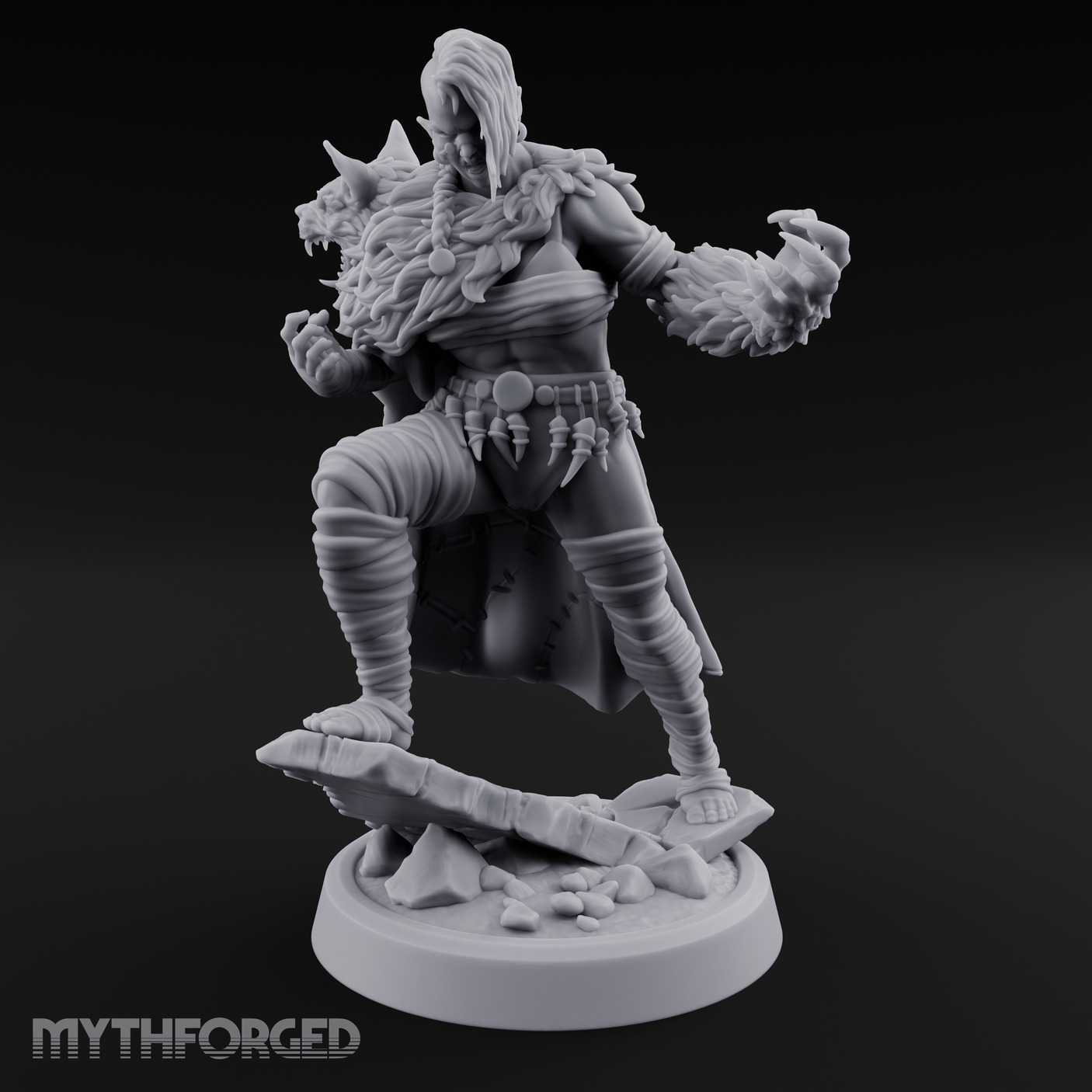 Fur Rippling Stride Half Orc Warrior Miniature for Dungeons and Dragons, Pathfinder or other TTRPGs