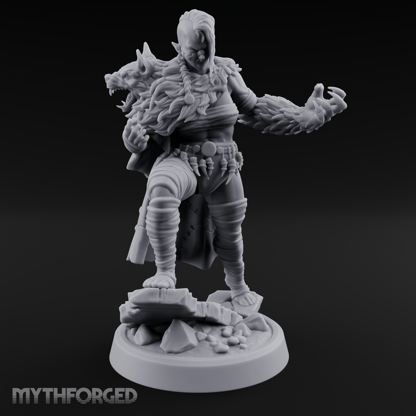 Fur Rippling Stride Half Orc Warrior Miniature for Dungeons and Dragons, Pathfinder or other TTRPGs