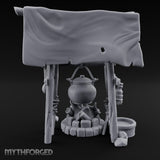 Tarp-Sheltered Ladle-Hung Camp Cooking Station Miniature for Dungeons and Dragons, Pathfinder or other TTRPGs
