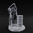 Barrel Leaning Human Scavenger Miniature for Dungeons and Dragons, Pathfinder or other TTRPGs