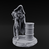 Barrel Leaning Human Scavenger Miniature for Dungeons and Dragons, Pathfinder or other TTRPGs