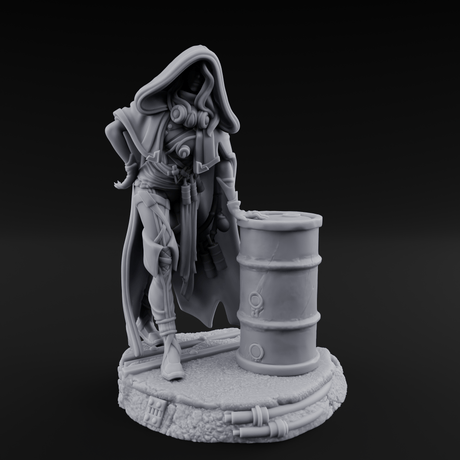 Barrel Leaning Human Scavenger Miniature for Dungeons and Dragons, Pathfinder or other TTRPGs