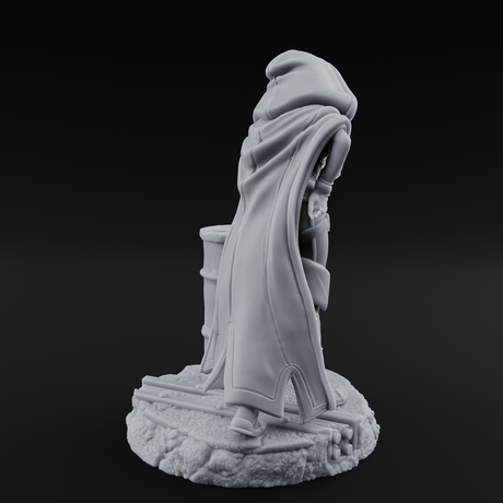 Barrel Leaning Human Scavenger Miniature for Dungeons and Dragons, Pathfinder or other TTRPGs