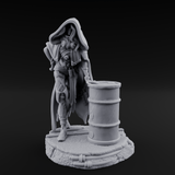 Barrel Leaning Human Scavenger Miniature for Dungeons and Dragons, Pathfinder or other TTRPGs