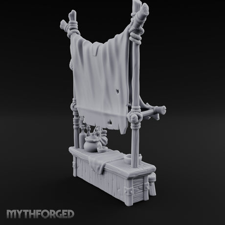 Tattered-Awning Pot-Hung Market Herbalist Stall Miniature for Dungeons and Dragons, Pathfinder or other TTRPGs