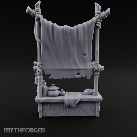 Tattered-Awning Pot-Hung Market Herbalist Stall Miniature for Dungeons and Dragons, Pathfinder or other TTRPGs