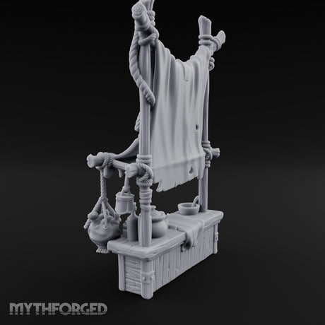 Tattered-Awning Pot-Hung Market Herbalist Stall Miniature for Dungeons and Dragons, Pathfinder or other TTRPGs