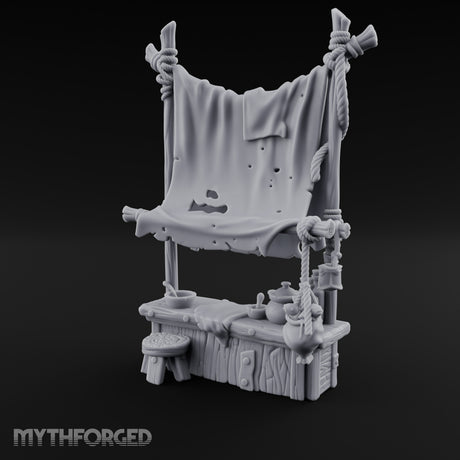 Tattered-Awning Pot-Hung Market Herbalist Stall Miniature for Dungeons and Dragons, Pathfinder or other TTRPGs