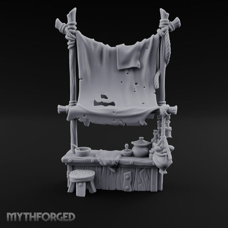 Tattered-Awning Pot-Hung Market Herbalist Stall Miniature for Dungeons and Dragons, Pathfinder or other TTRPGs