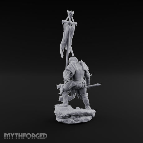 Tattered Banner Planting Orc Warlord Miniature for Dungeons and Dragons, Pathfinder or other TTRPGs