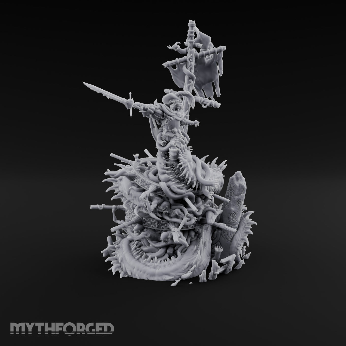 Tattered Banner Sword Thrusting Mutated Undead Pirate Captain Miniature for Dungeons and Dragons, Pathfinder or other TTRPGs