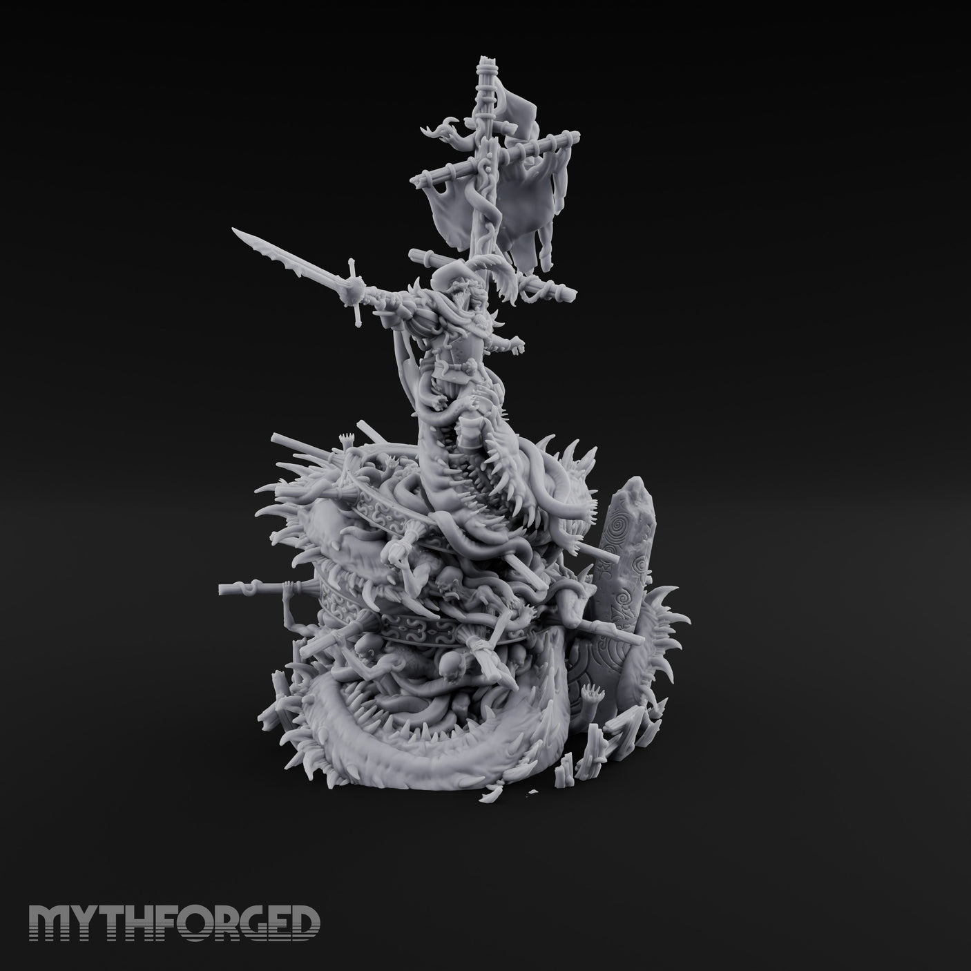 Tattered Banner Sword Thrusting Mutated Undead Pirate Captain Miniature for Dungeons and Dragons, Pathfinder or other TTRPGs