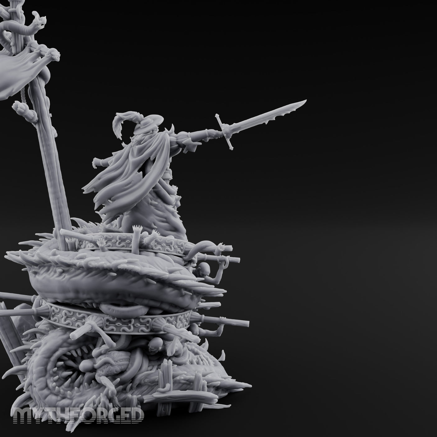 Tattered Banner Sword Thrusting Mutated Undead Pirate Captain Miniature for Dungeons and Dragons, Pathfinder or other TTRPGs