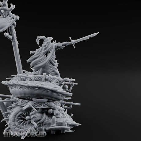 Tattered Banner Sword Thrusting Mutated Undead Pirate Captain Miniature for Dungeons and Dragons, Pathfinder or other TTRPGs