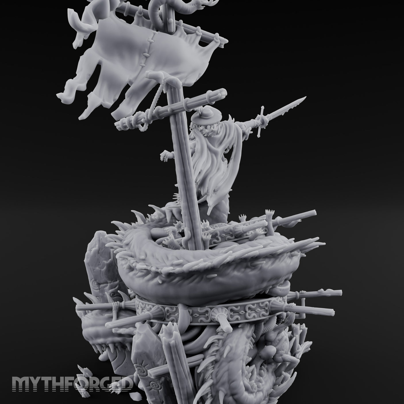 Tattered Banner Sword Thrusting Mutated Undead Pirate Captain Miniature for Dungeons and Dragons, Pathfinder or other TTRPGs