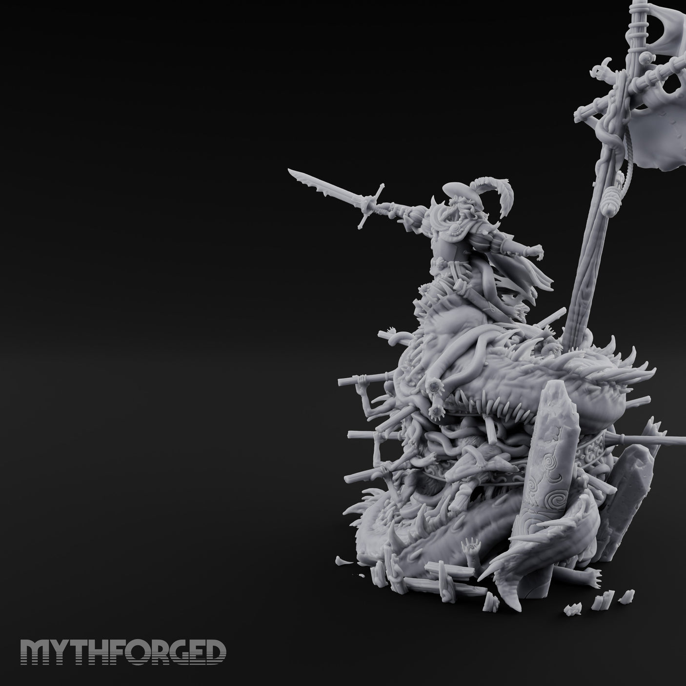 Tattered Banner Sword Thrusting Mutated Undead Pirate Captain Miniature for Dungeons and Dragons, Pathfinder or other TTRPGs