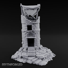 Tattered-Canopy Stair-Stepped Ruined Castle Tower Miniature for Dungeons and Dragons, Pathfinder or other TTRPGs