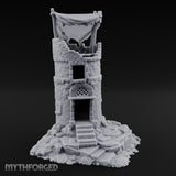 Tattered-Canopy Stair-Stepped Ruined Castle Tower Miniature for Dungeons and Dragons, Pathfinder or other TTRPGs