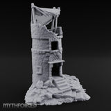 Tattered-Canopy Stair-Stepped Ruined Castle Tower Miniature for Dungeons and Dragons, Pathfinder or other TTRPGs