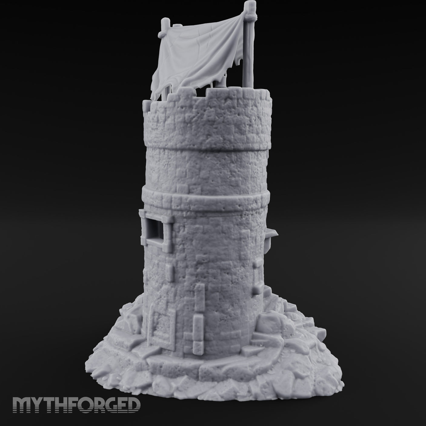 Tattered-Canopy Stair-Stepped Ruined Castle Tower Miniature for Dungeons and Dragons, Pathfinder or other TTRPGs