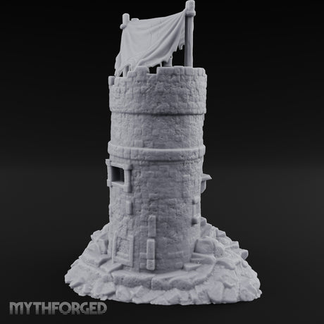 Tattered-Canopy Stair-Stepped Ruined Castle Tower Miniature for Dungeons and Dragons, Pathfinder or other TTRPGs