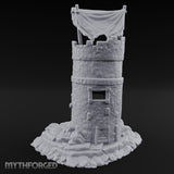 Tattered-Canopy Stair-Stepped Ruined Castle Tower Miniature for Dungeons and Dragons, Pathfinder or other TTRPGs
